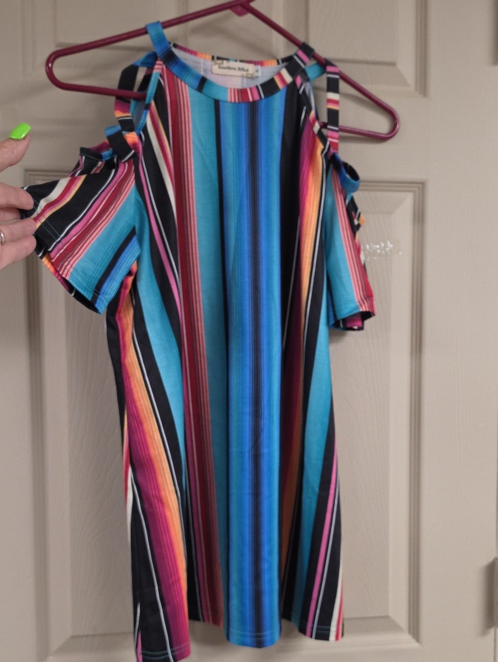 Multi-Color Striped Cold-Shoulder Top